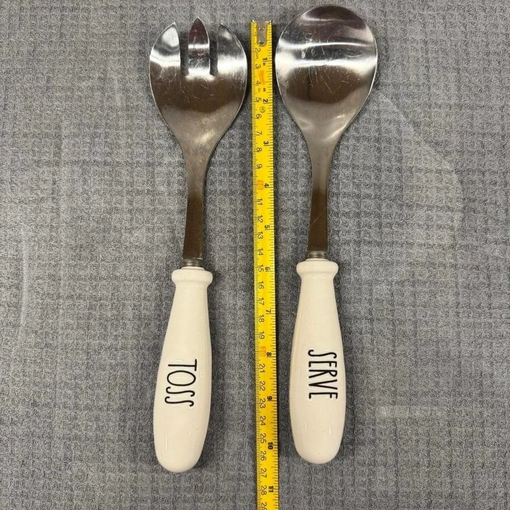 Rae Dunn Toss Serve Salad Serving Utensils White Ceramic Handle Farmhouse